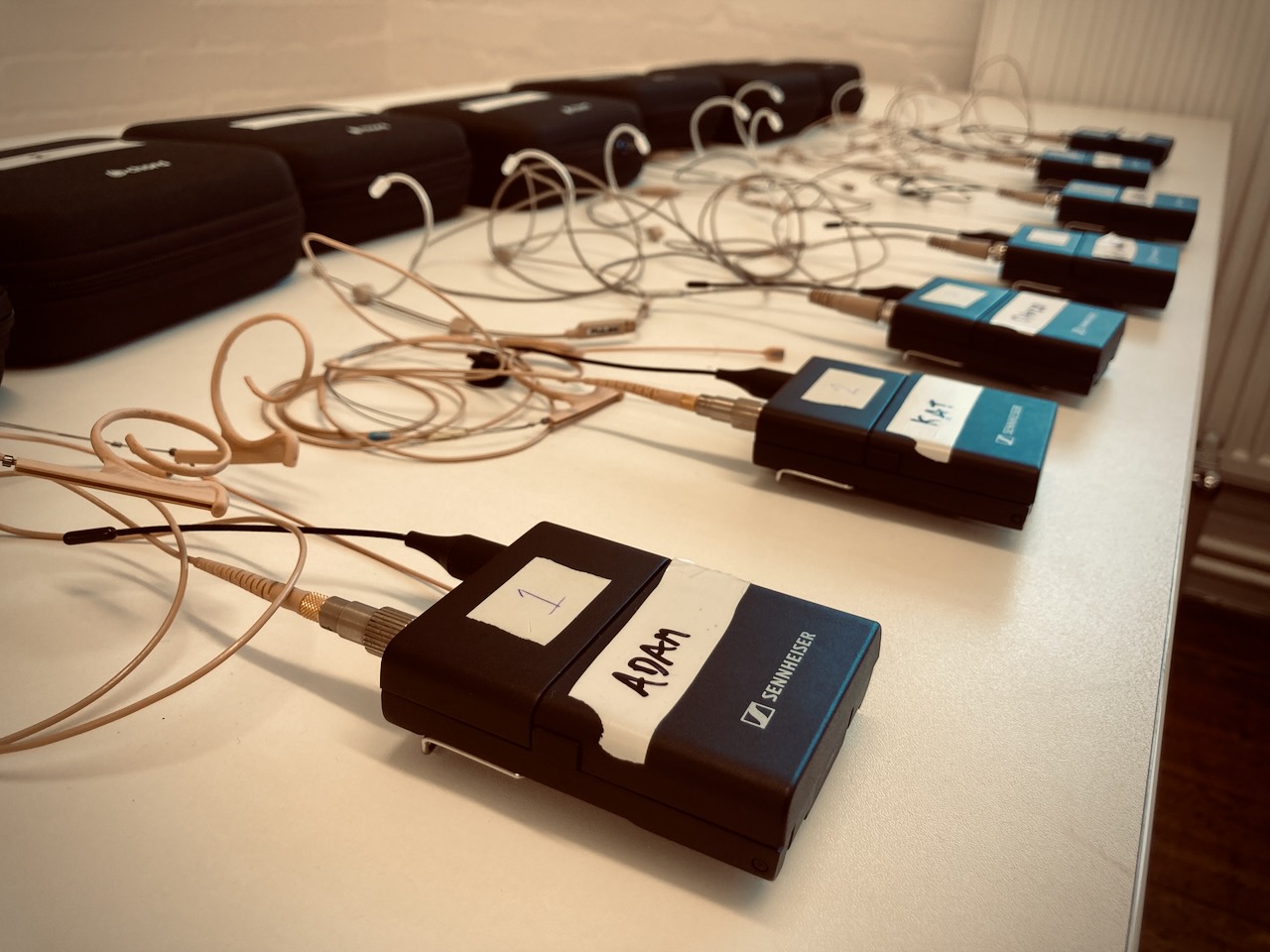 Radio microphones prepared for collection