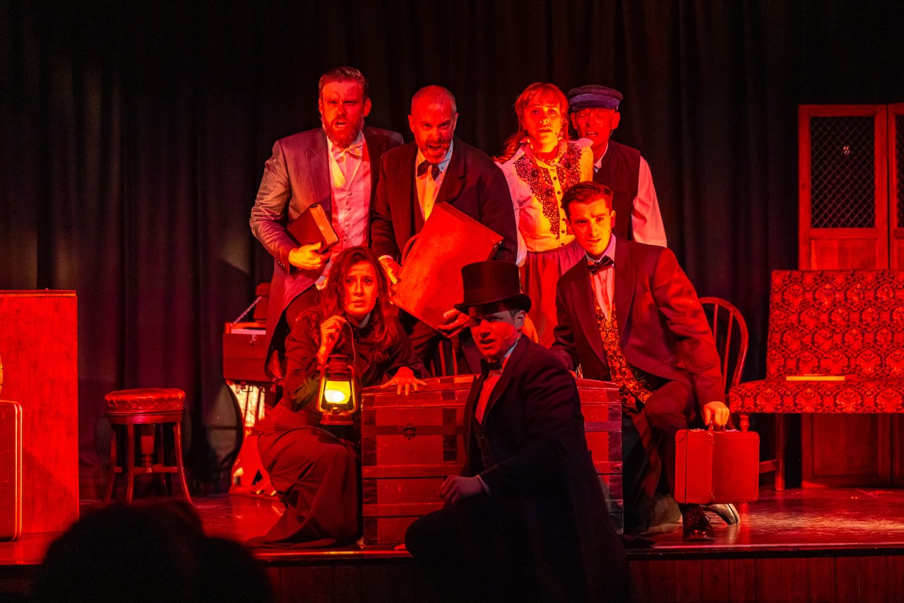Dramatic red lighting invoking a fire